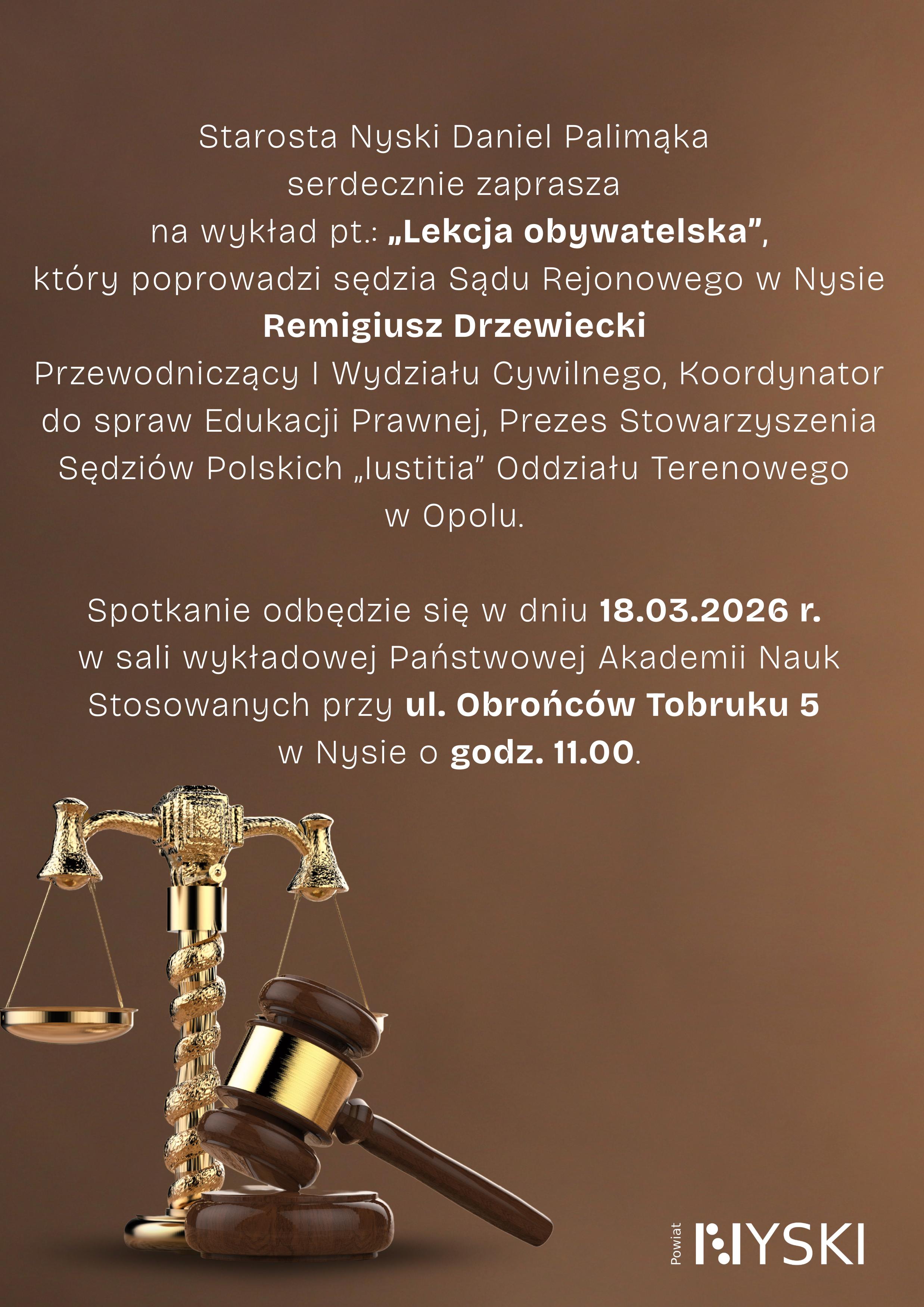 Zaproszenie na wykład pt. Lekcja obywatelska