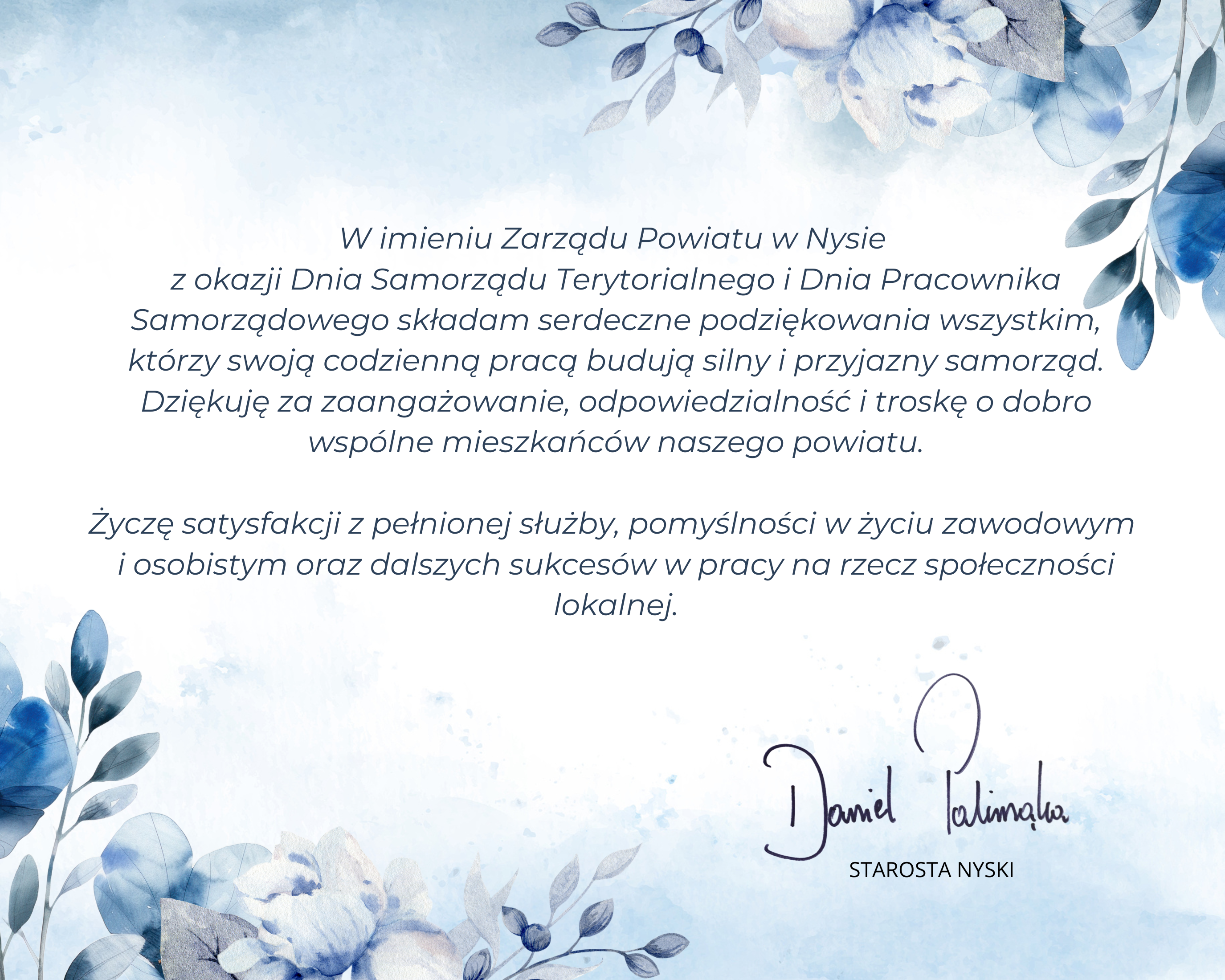 Kartka z życzeniami z okazji Dnia Samorządu Terytorialnego