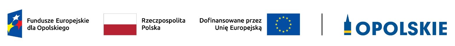 Logo projektu Na zdjęciu logo: Fundusze Europejskie dla Opolskiego, RP, UE, Opolskie