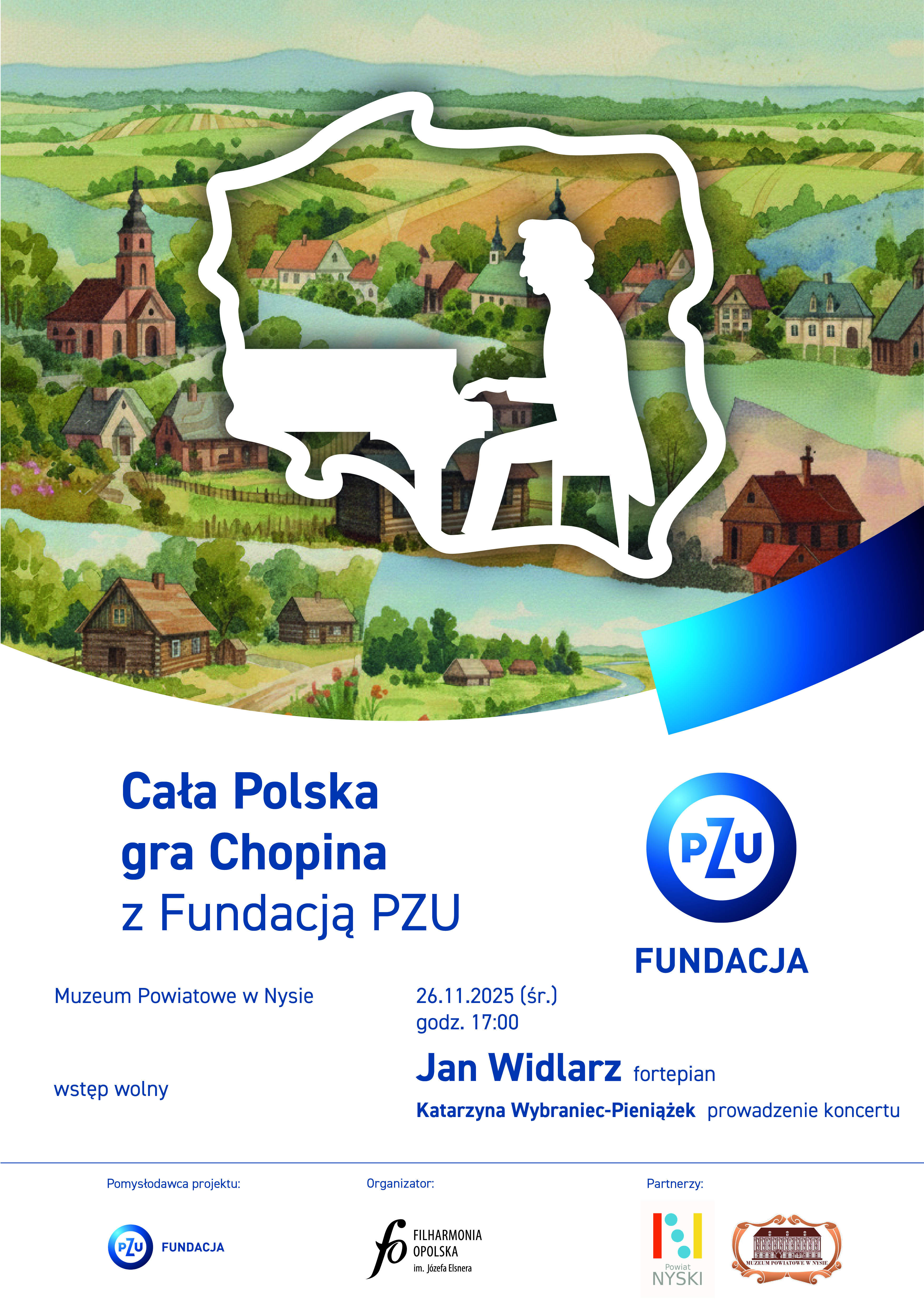 Plakat informujący o kocercie Cała Polska gra Chopina