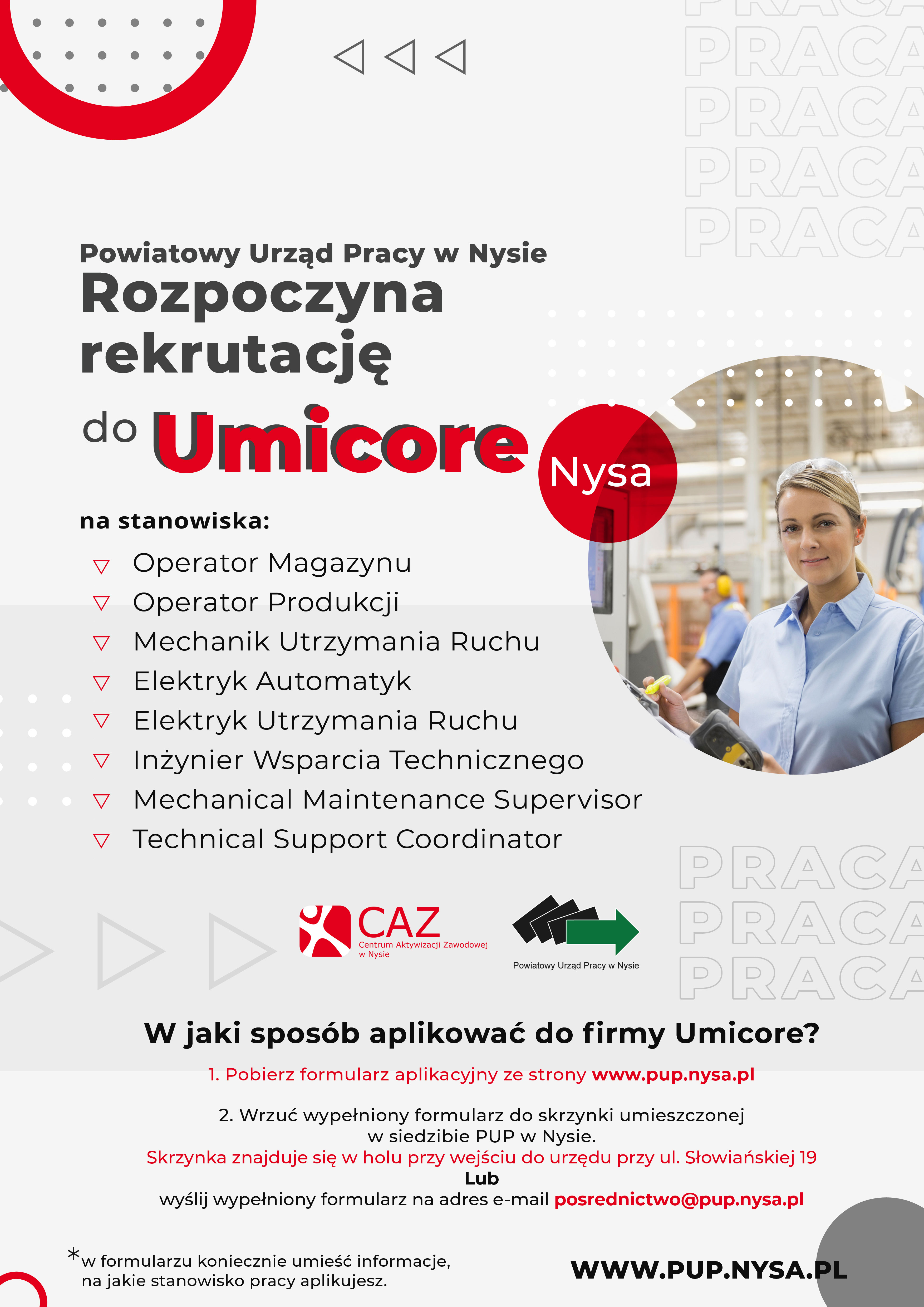Plakat przedstawia ofertę pracy do firmy UMICORE