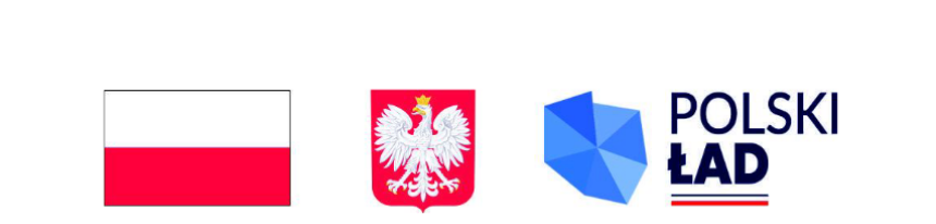 Zdjęcie przedstawia flagę Polski, herb, logo Polskiego Ładu