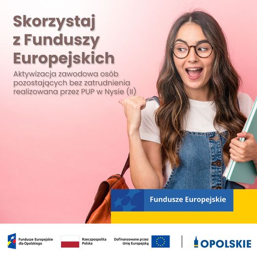 Plakat informujący o programie naborów wnisoków z Funduszu Europejskich. 