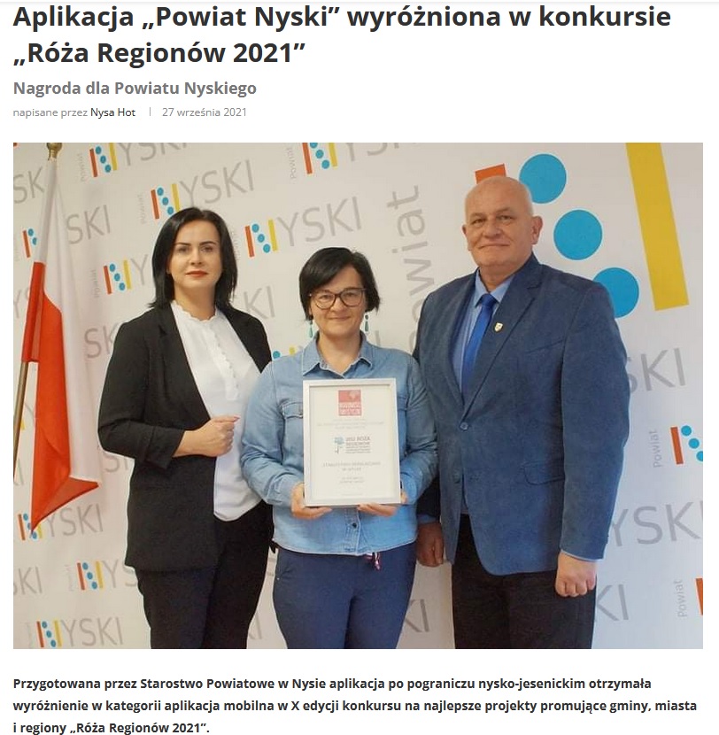Aplikacja „Powiat Nyski” wyróżniona w konkursie „Róża Regionów 2021”